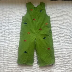 Reversible Green Kids One-Piece Overalls with Car Embroidery Reversible